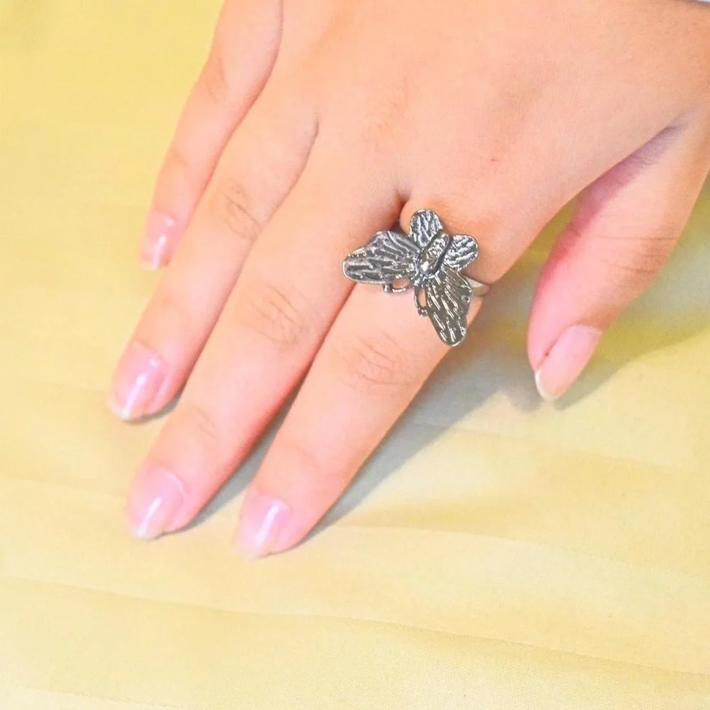 Gunmetal Moth Ring